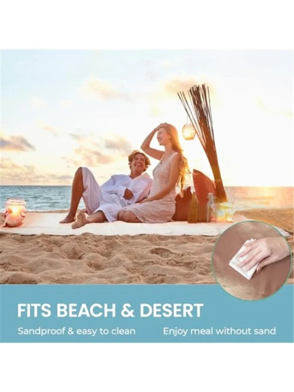 Waterproof Picnic Blanket 2 in 1 Foldable Beach Mat Camping Outdoor Large White